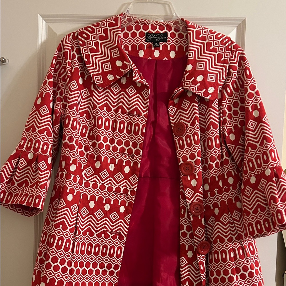 Red and White Geometric Teddy Jacket
